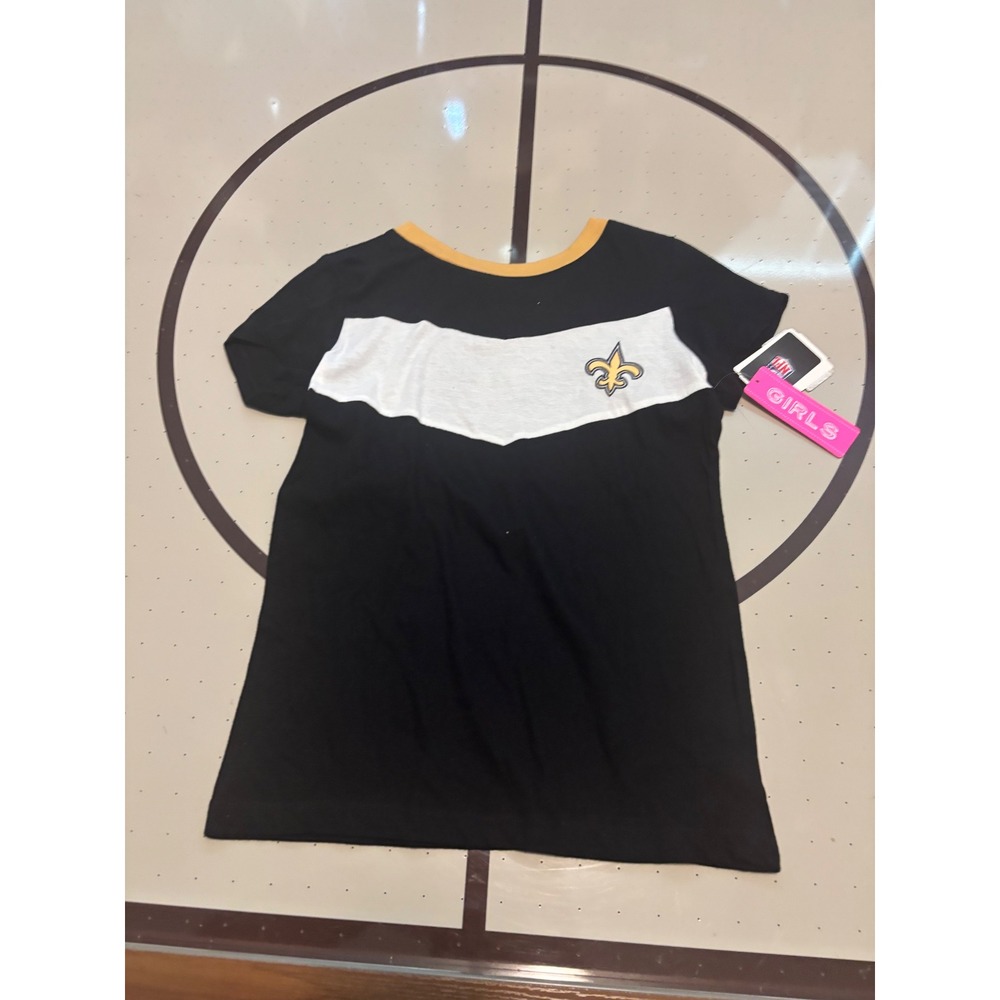 NFL Team Apparel New Orleans Saints Girls T-Shirt Black White Gold Size10/12 NWT
